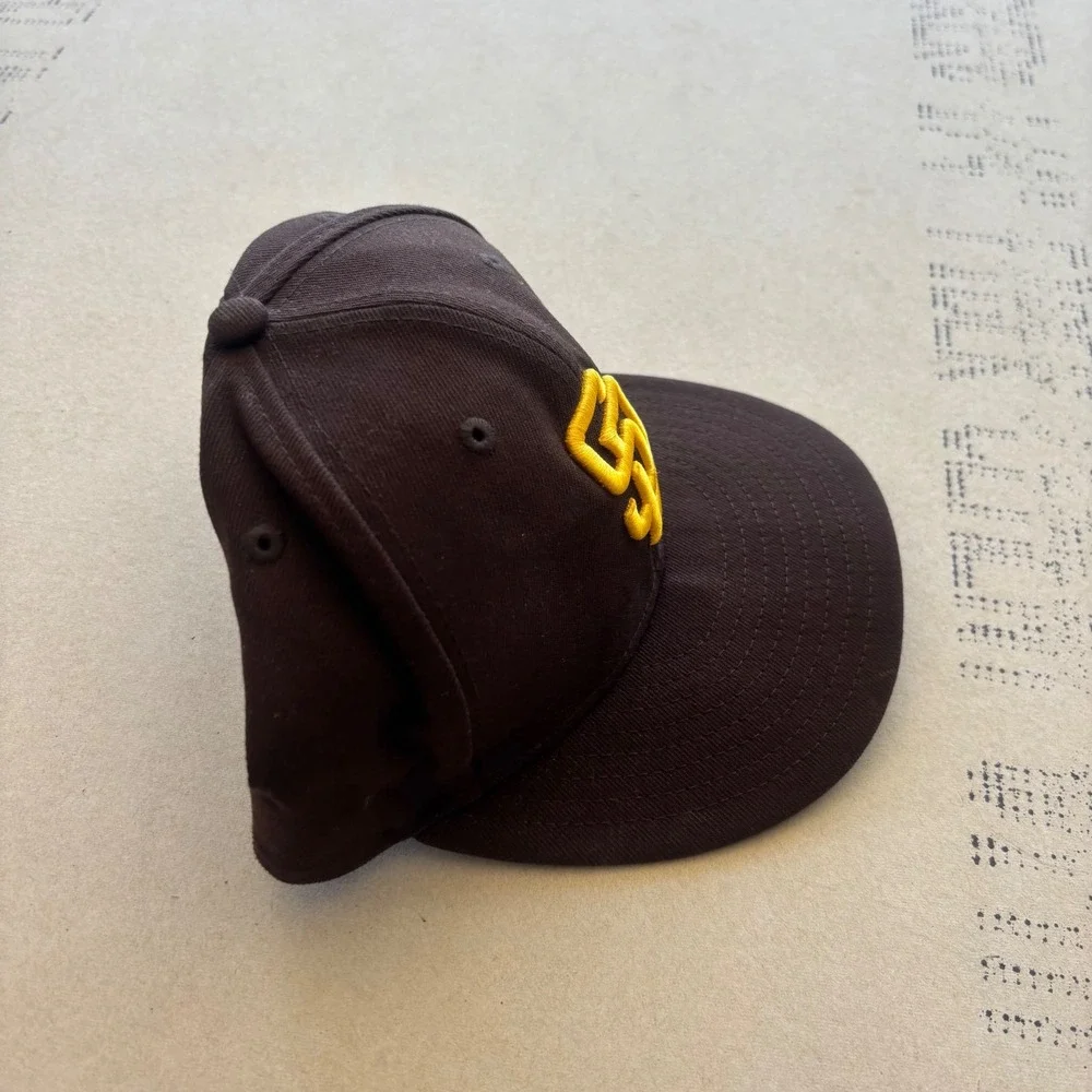 Y2K New Era San Diego Padres Hat 59FIFTY Brown Yellow MLB‎ Authentic Cap 7 1/2